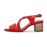 Rode Leren Blokhak Sandalen Cesare Gaspari , Red , Dames