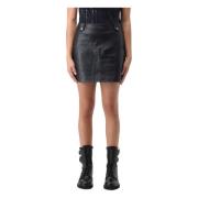 Zwarte Kunstleren Minirok Twinset , Black , Dames