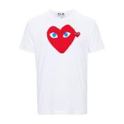 Hartprint T-shirt Met Ronde Hals Comme des Garçons , White , Dames