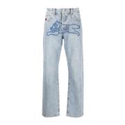 Heldere Blauwe Grafische Stonewashed Jeans Icecream , Blue , Heren