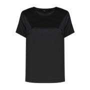 Zwarte Zijden T-shirt Ronde Kraag Korte Mouwen Guess , Black , Dames