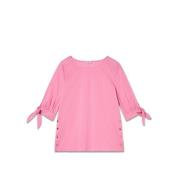 Gestreepte popeline blouse met knoopdetails Oltre , Pink , Dames