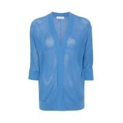 Blauwe Katoenen Vest met Open Breisel Le Tricot Perugia , Blue , Dames