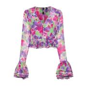 Bloemenprint V-hals Ruffle Shirt Rotate Birger Christensen , Multicolo...