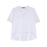 Witte V-Hals Lurex Trim T-Shirt D.Exterior , White , Dames