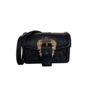 Metallic Logo Schoudertas Versace , Black , Dames