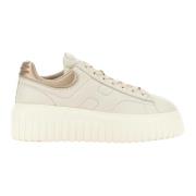 Strepen Sneakers Ivoor Metallic Nappa Hogan , Beige , Dames