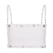 Witte Geplooide Crop Top met Studs Paco Rabanne , White , Dames