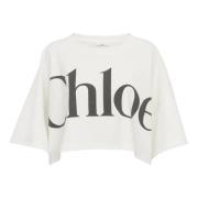 Wit T-shirt met Faded Logo Print Chloé , White , Dames