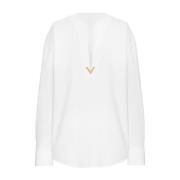 Witte Katoenen Poplin Diepe V-Hals Shirt Valentino , White , Dames