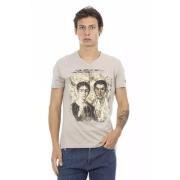 Beige V-hals Stijlvol T-shirt Trussardi , Gray , Heren