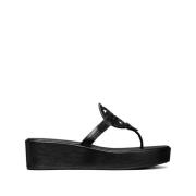 Zwarte Leren Double T Sandalen Tory Burch , Black , Dames