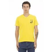 Helder Geel V-hals T-shirt met Borstprint Trussardi , Yellow , Heren