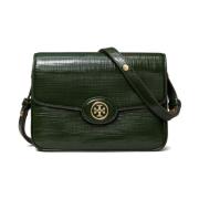 Groene Leren Schoudertas Double T Tory Burch , Green , Dames