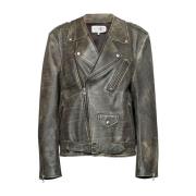 Heavy Leather Biker Jacket MM6 Maison Margiela , Brown , Dames