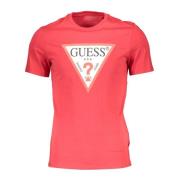 Rode Katoenen T-Shirt, Slim Fit, Ronde Hals, Print, Logo Guess , Red ,...