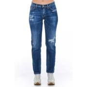 Blauwe Katoenmix Versleten Wask Jeans Frankie Morello , Blue , Dames