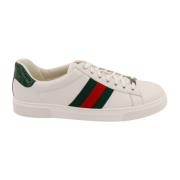 Leren Sneakers met Web Band Gucci , White , Heren