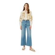 Flare High-Waisted Cropped Jeans Silvian Heach , Blue , Dames