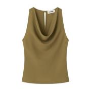 Mouwloze Top in Olijfkleurige Crêpestof Aeron , Green , Dames