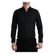 Elegant Zwart Slim Fit Italiaans Overhemd Dolce & Gabbana , Black , He...