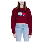 Bordeaux Gebreide V-Hals Trui Tommy Jeans , Red , Dames