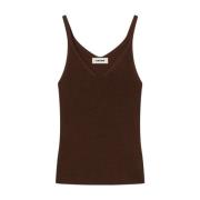 Katoenen Cami Top met Breidetails Aeron , Brown , Dames