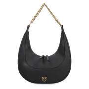 Brioche Leren Hobo Tas Pinko , Black , Dames