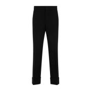 Zwarte Wol Slim Broek Horsebit Detail Gucci , Black , Dames