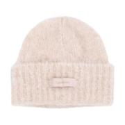 Satin Label Wool-Blend Beanie Hat Calvin Klein , Beige , Dames