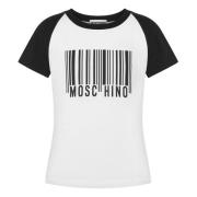 Barcode Print Crew Neck T-shirt Moschino , White , Dames