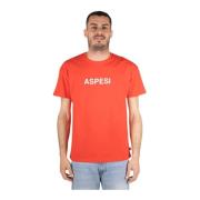 Heren Basic T-shirt Aspesi , Red , Heren