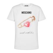 Wit Logo Print Crewneck T-shirt Moschino , White , Dames