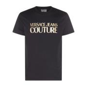 Logo-Print Katoenen T-shirt Regular Fit Versace , Black , Heren