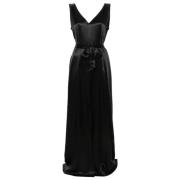 Zwarte Zijden V-hals Maxi Jurk Kiton , Black , Dames