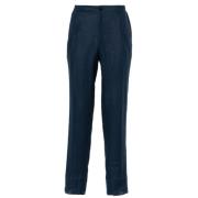 Navy Blue Linen Tapered Trousers Kiton , Blue , Heren