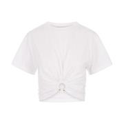 Witte Crop T-shirt met Gouden Ring Paco Rabanne , White , Dames