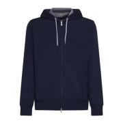 Blauwe hoodie met rits en zakken Brunello Cucinelli , Blue , Heren