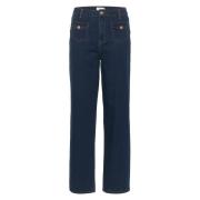 Donkere Denim Straight Leg Jeans Cream , Blue , Dames