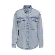 Lichtblauwe Denim Jack met Strass Only , Blue , Dames