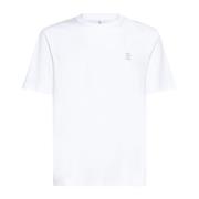 Wit Katoen Crew Neck Logo T-shirt Brunello Cucinelli , White , Heren