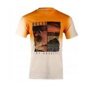 Gedrukt T-shirt - Oranje Ronde Hals Korte Mouw Guess , Multicolor , He...