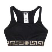 Mouwloze Crop Top met La Greca Versace , Black , Dames