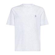 Melange Katoenen T-shirt met Logo Print Brunello Cucinelli , White , H...