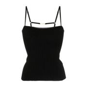 Zwarte Ribgebreide Top met Vierkante Hals Jacquemus , Black , Dames