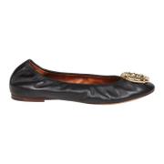 Zwarte Leren Ballet Flats met Gouden Gesp Lanvin , Black , Dames