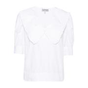 Witte Katoenen Poplin Gerimpelde Blouse Ganni , White , Dames