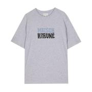 Grijze Logo Print Crew Neck T-shirt Maison Kitsuné , Gray , Heren