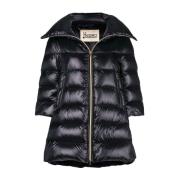 Zwarte Puffer Voorkant Geritste Jas Herno , Black , Dames