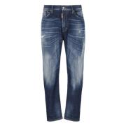 Blauwe Ripped Jeans met Logo Patch Dsquared2 , Blue , Heren